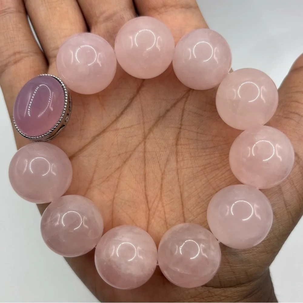 Rose Quartz & Pink Agate Crystal Bracelet 20mm - Picture 1 of 5